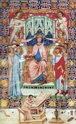 Jacques III de Majorque jurant de respecter les privilges de l'le  son accession  la majorit en 1335 - Illustration du livre de privilegis de Majorque